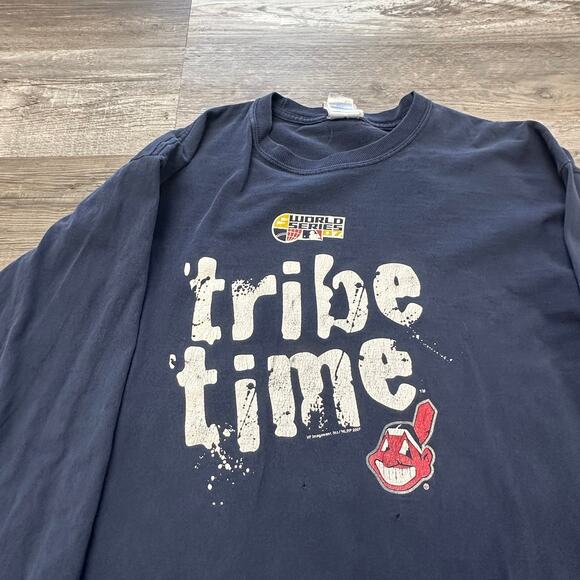 2007 Majestic Cleveland Indians Tribe Time World Series Blue Mens XL T-shirt y2k - Picture 3 of 10